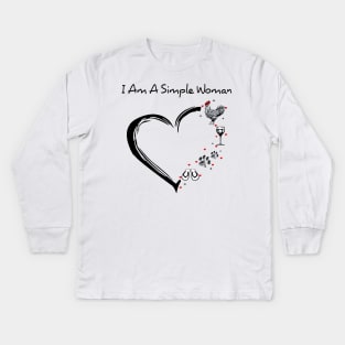 I Am A Simple Woman Chicken Wine Dog Paw And Flip Flop Shirt Kids Long Sleeve T-Shirt